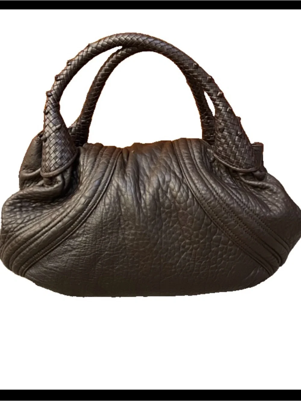 Fendi Brown gold Braided-Handle Leather Shoulder authentic spy Bag